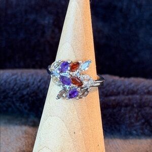 Gorgeous Natural Multi Gemstone Ring in Durable Stainless Steel size 6